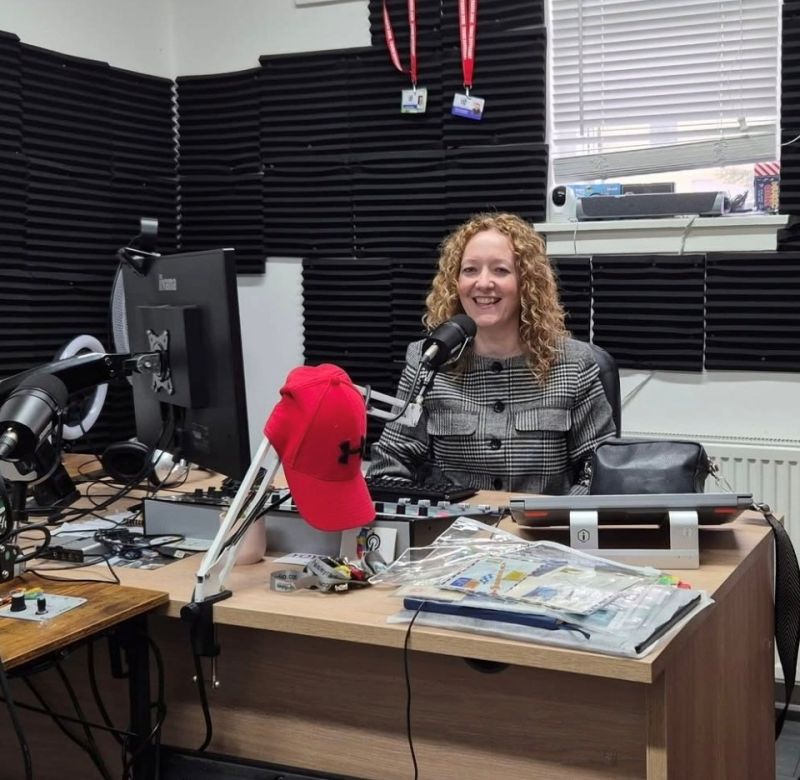 Rachael Smith sitting at her djing desk
